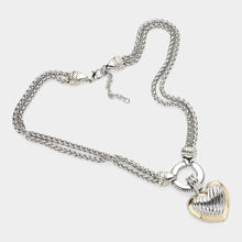 Load image into Gallery viewer, Chunky Two Tone Metal Heart Pendant Necklace
