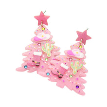 Load image into Gallery viewer, Glittered Resin Western Cowboy Christmas Tree Dangle Earrings: Pink
