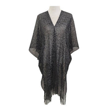 Load image into Gallery viewer, Lightweight Sheer Leopard Pattern Fringe Hem Kimono Cover Up: Black
