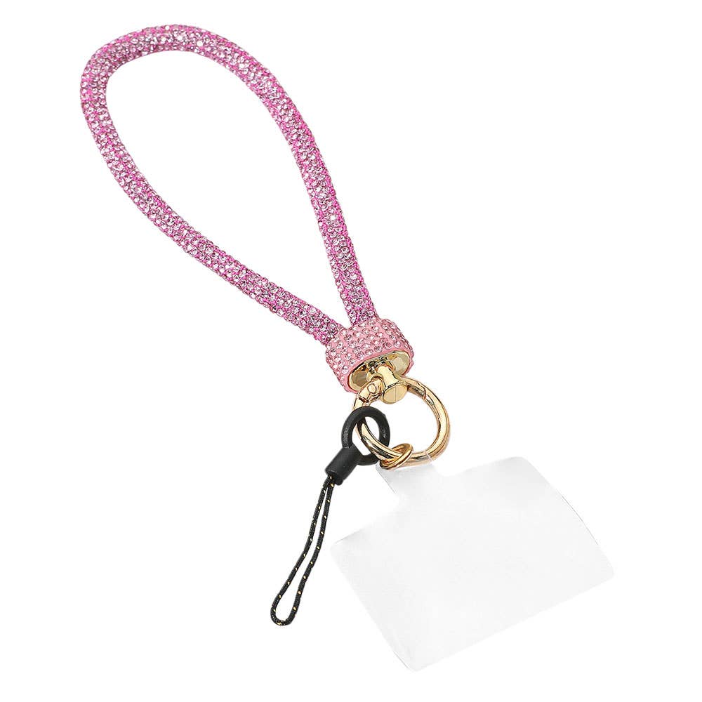 Bling Studded Phone Strap Keychain / Bag Charm: Gold,Pink
