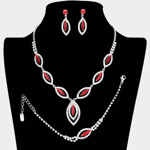 Marquise Rhinestone Necklace Jewelry Set: Siam