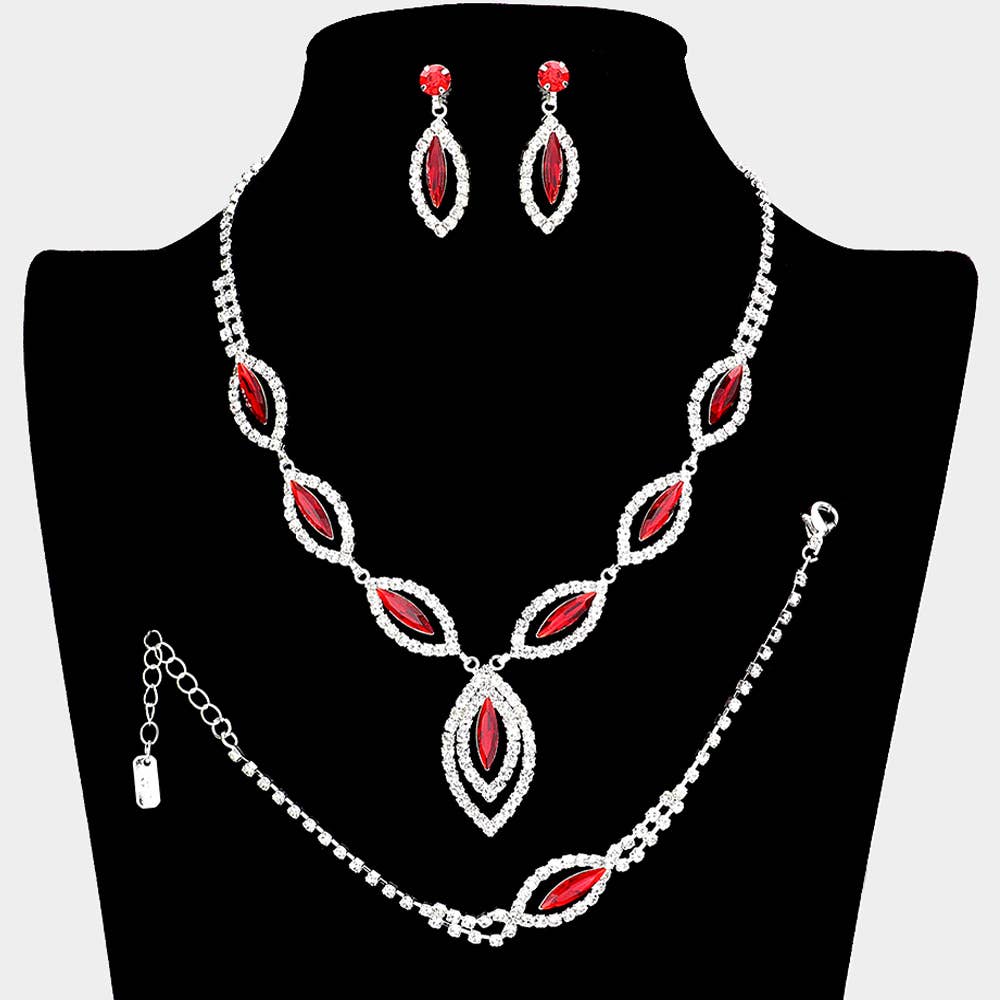 Marquise Rhinestone Necklace Jewelry Set: Siam