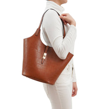 Load image into Gallery viewer, Clio 2-in-1 Croc Embossed Tote: Latte
