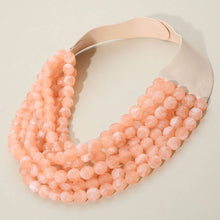 Load image into Gallery viewer, Marbled Faceted Ball Beaded Multi Layered Faux Leather Magnetic Necklace: Beige
