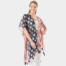 Load image into Gallery viewer, American Flag Printed Tassel Poncho
