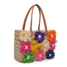 Load image into Gallery viewer, Queenie Floral Straw Tote: Natural
