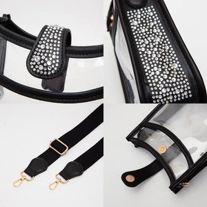 Bling Studded Faux Leather Transparent Mini Crossbody Bag: Black,Clear