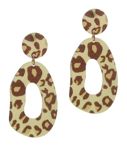 Animal print organic cellulose disc earring