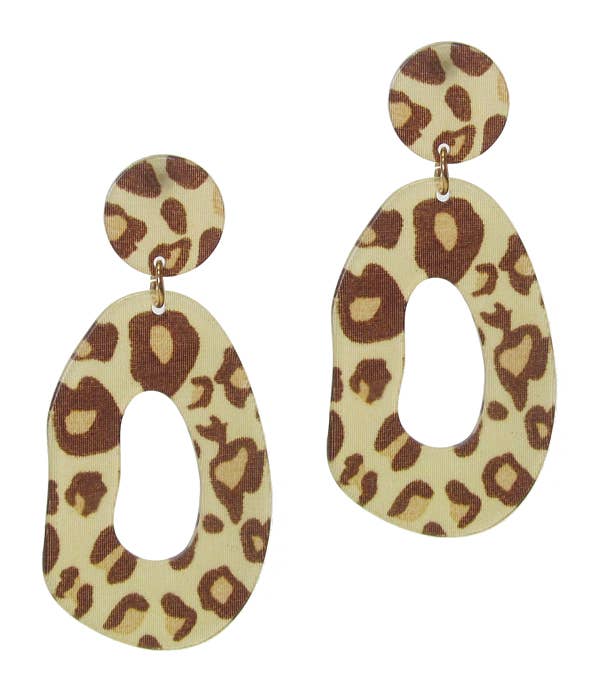 Animal print organic cellulose disc earring