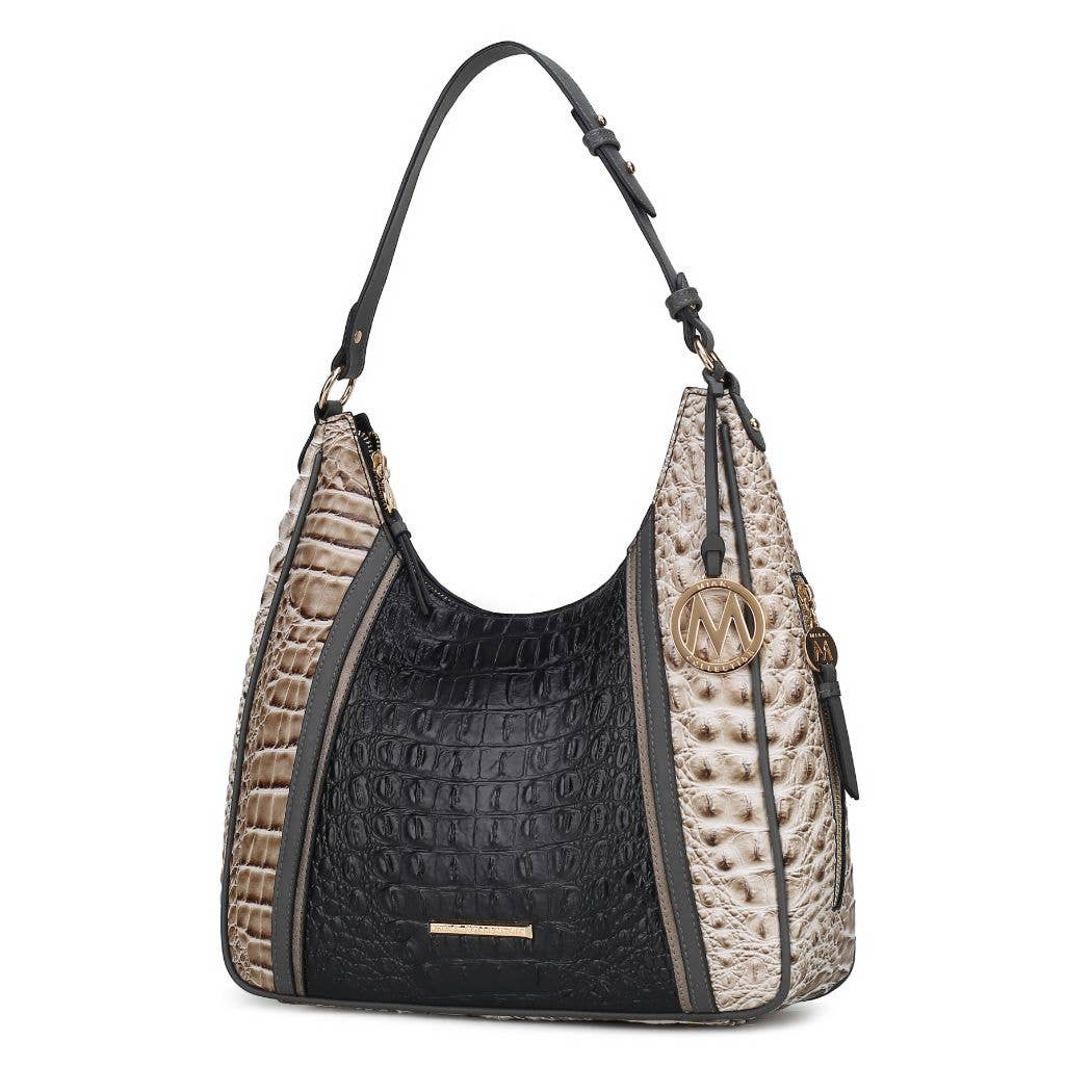 Becket Faux Crocodile Embossed Hobo Shoulder by Mia K: Grey