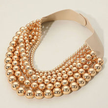 Load image into Gallery viewer, Chunky Metal Ball Beaded Multi Layered Faux Leather Magnetic Necklace: Gold
