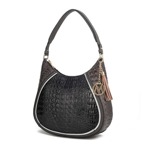 Nayra Embossed Hobo Handbag Vegan Leather Women by Mia k: Black - Charcoal