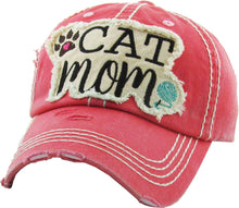 Load image into Gallery viewer, CAT MOM Washed Vintage Ball Cap: HPK
