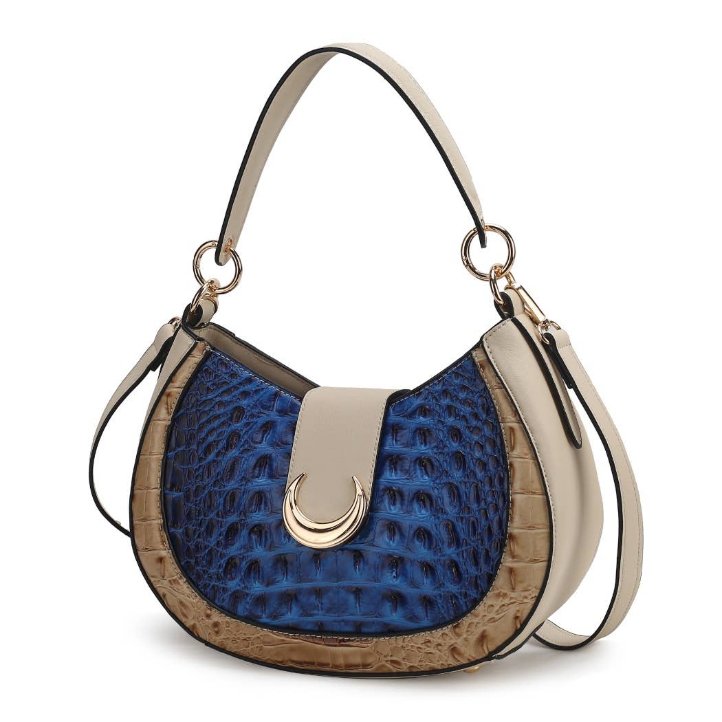 MKF Jain Women's Shoulder Bag Half Moon Croc-Embossed: Navy