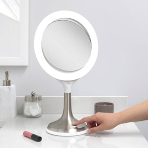 Solana Lighted Makeup Mirror with Magnification & Touch Pad: 8X/1X / Round / White