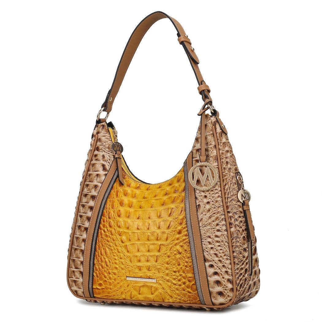 Becket Faux Crocodile Embossed Hobo Shoulder by Mia K: Stone