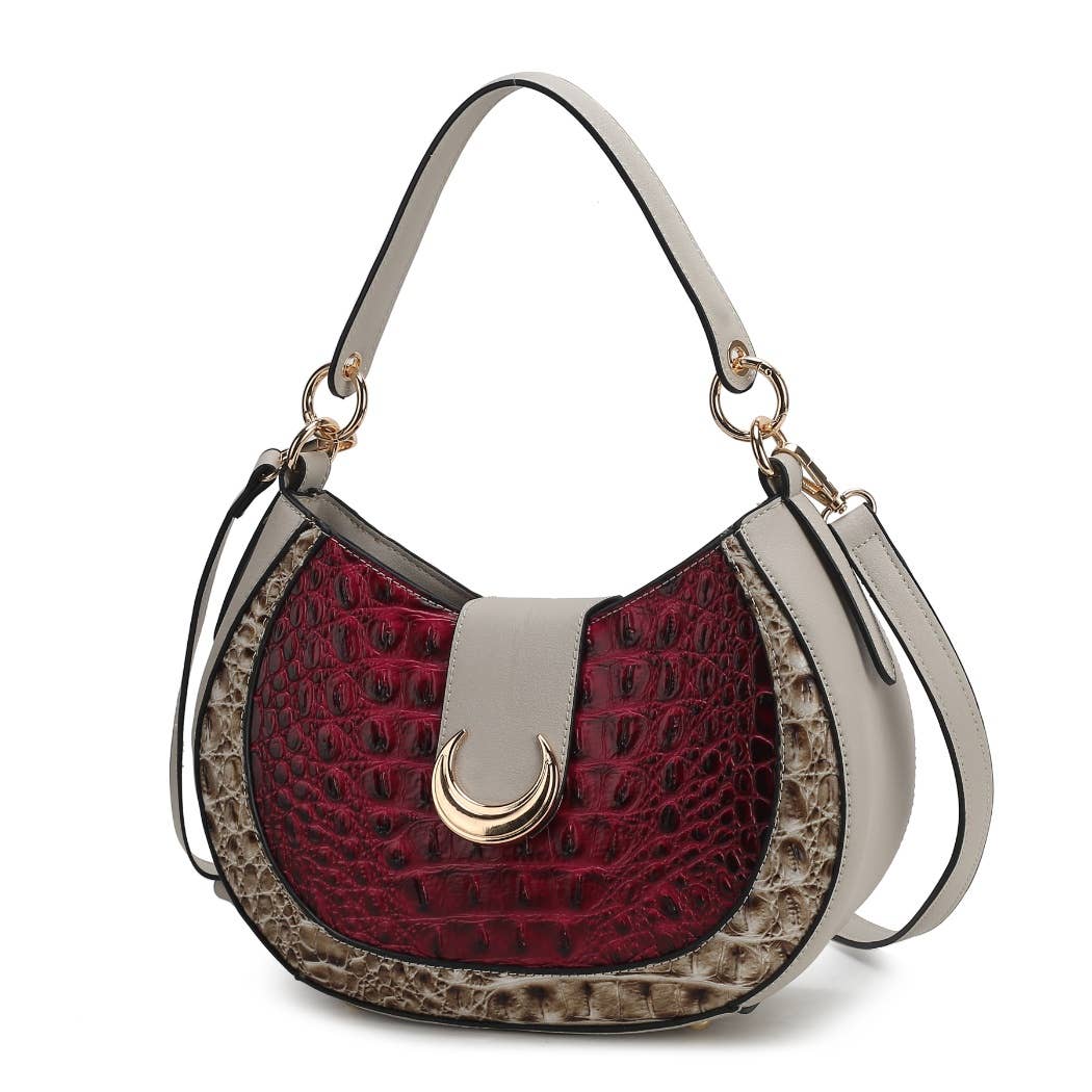 MKF Jain Women's Shoulder Bag Half Moon Croc-Embossed: Fuchsia
