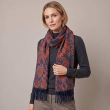 Load image into Gallery viewer, Elegant Floral Paisley Pattern Print Fringe Wrap Scarf: Navy
