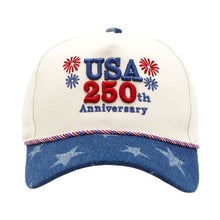 Load image into Gallery viewer, USA 250th Anniversary Patriotic Embroidered Baseball Cap: Blue,Dark,Denim,Red
