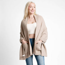 Load image into Gallery viewer, Open Front Pocketed Shawl Cardigan: Navy
