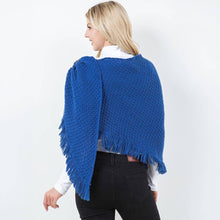 Load image into Gallery viewer, Fringe Knit Open Front Shawl Wrap Poncho: Blue
