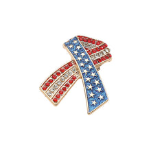 Load image into Gallery viewer, Stone Paved American USA Flag Bow Brooch: Gold
