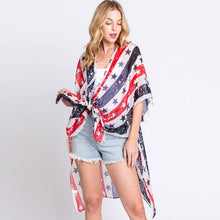 Load image into Gallery viewer, American USA Flag Star Print Kimono Poncho: Striped
