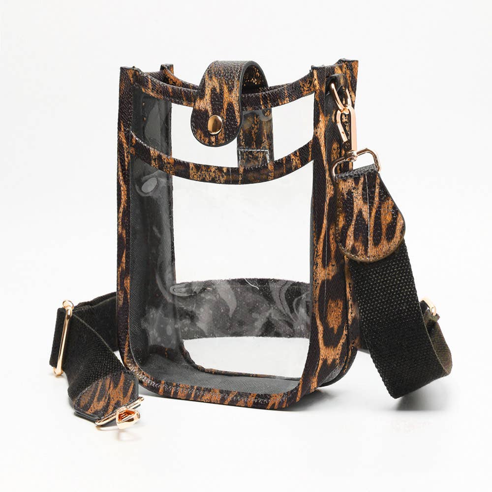 Solid Faux Leather Transparent Crossbody Bag: Clear,Leopard