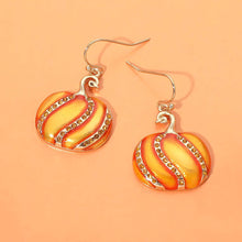 Load image into Gallery viewer, Rhinestone Pave Enamel Pumpkin Charm Drop Dangle Earrings
