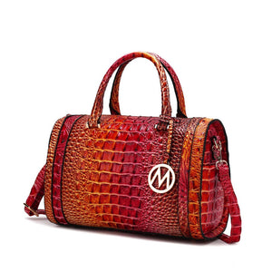 MKF Eleanor Gradient Rainbow Crocodile-Embossed Satchel Bag: Coral