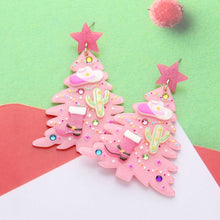 Load image into Gallery viewer, Glittered Resin Western Cowboy Christmas Tree Dangle Earrings: Pink
