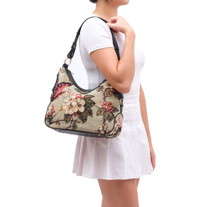 Butterfly Hand-Beaded Hobo Bag Sage