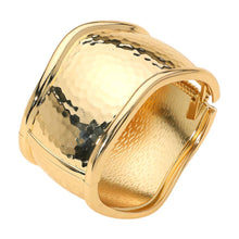 Load image into Gallery viewer, Wide Textured Metal Hinged Bangle Bracelet: Gold
