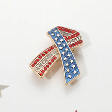 Load image into Gallery viewer, Stone Paved American USA Flag Bow Brooch: Gold
