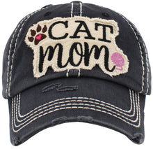 Load image into Gallery viewer, CAT MOM Washed Vintage Ball Cap: BLK
