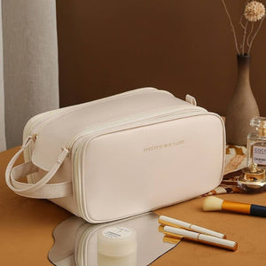 3 Layer Portable Travel Makeup Pouch Bag: Ivory