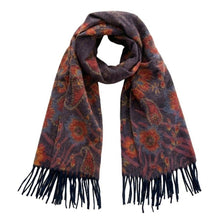 Load image into Gallery viewer, Elegant Floral Paisley Pattern Print Fringe Wrap Scarf: Navy
