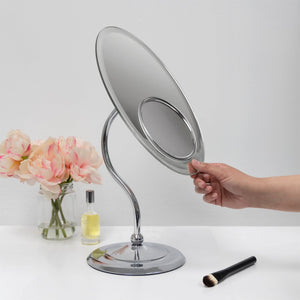 Tri-Optics Beveled Makeup Mirror with Magnification: Oval / 8X/3X/1X / Chrome