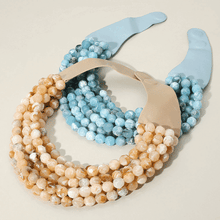 Load image into Gallery viewer, Marbled Faceted Ball Beaded Multi Layered Faux Leather Magnetic Necklace: Beige
