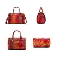 Load image into Gallery viewer, MKF Eleanor Gradient Rainbow Crocodile-Embossed Satchel Bag: Coral
