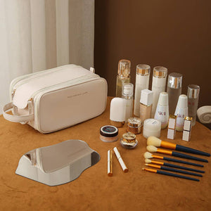 3 Layer Portable Travel Makeup Pouch Bag: Ivory