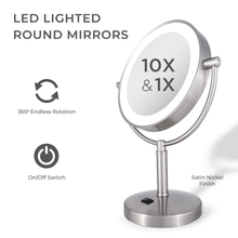 Load image into Gallery viewer, Laguna Lighted Makeup Mirror with Magnification: Chrome / Round / 5X/1X
