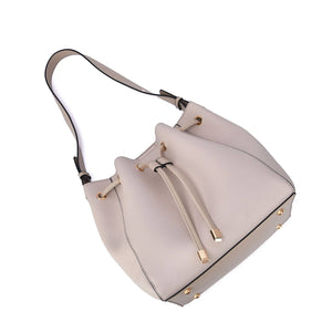 Ashby Drawstring Bucket Bag with Pouch: Latte