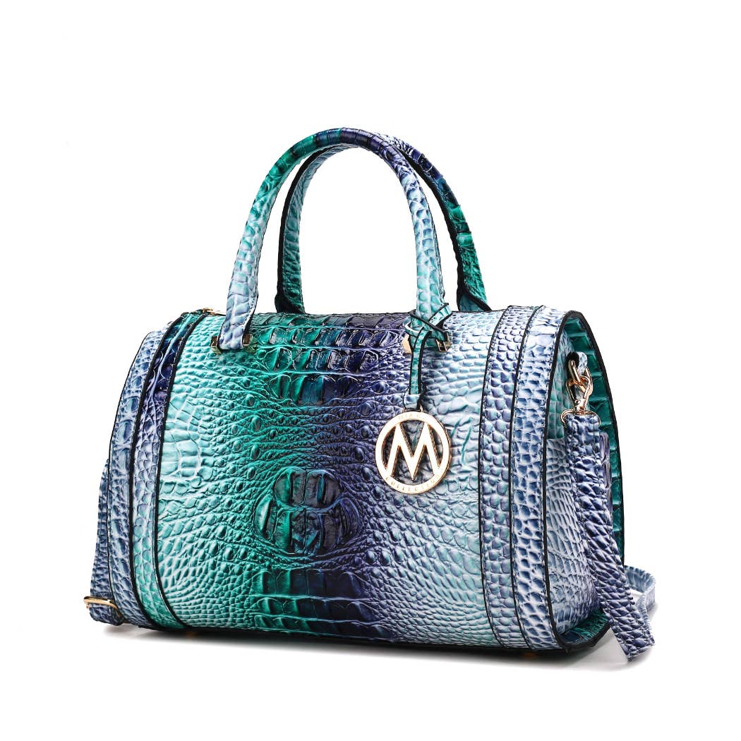 Eleanor Gradient Rainbow Crocodile-Embossed Satchel by Mia K: Turquoise