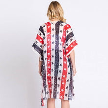 Load image into Gallery viewer, American USA Flag Star Print Kimono Poncho: Striped

