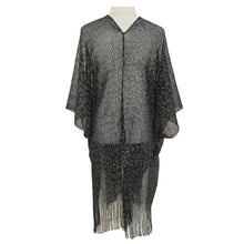 Load image into Gallery viewer, Lightweight Sheer Leopard Pattern Fringe Hem Kimono Cover Up: Black
