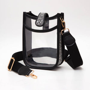 Bling Studded Faux Leather Transparent Mini Crossbody Bag: Black,Clear