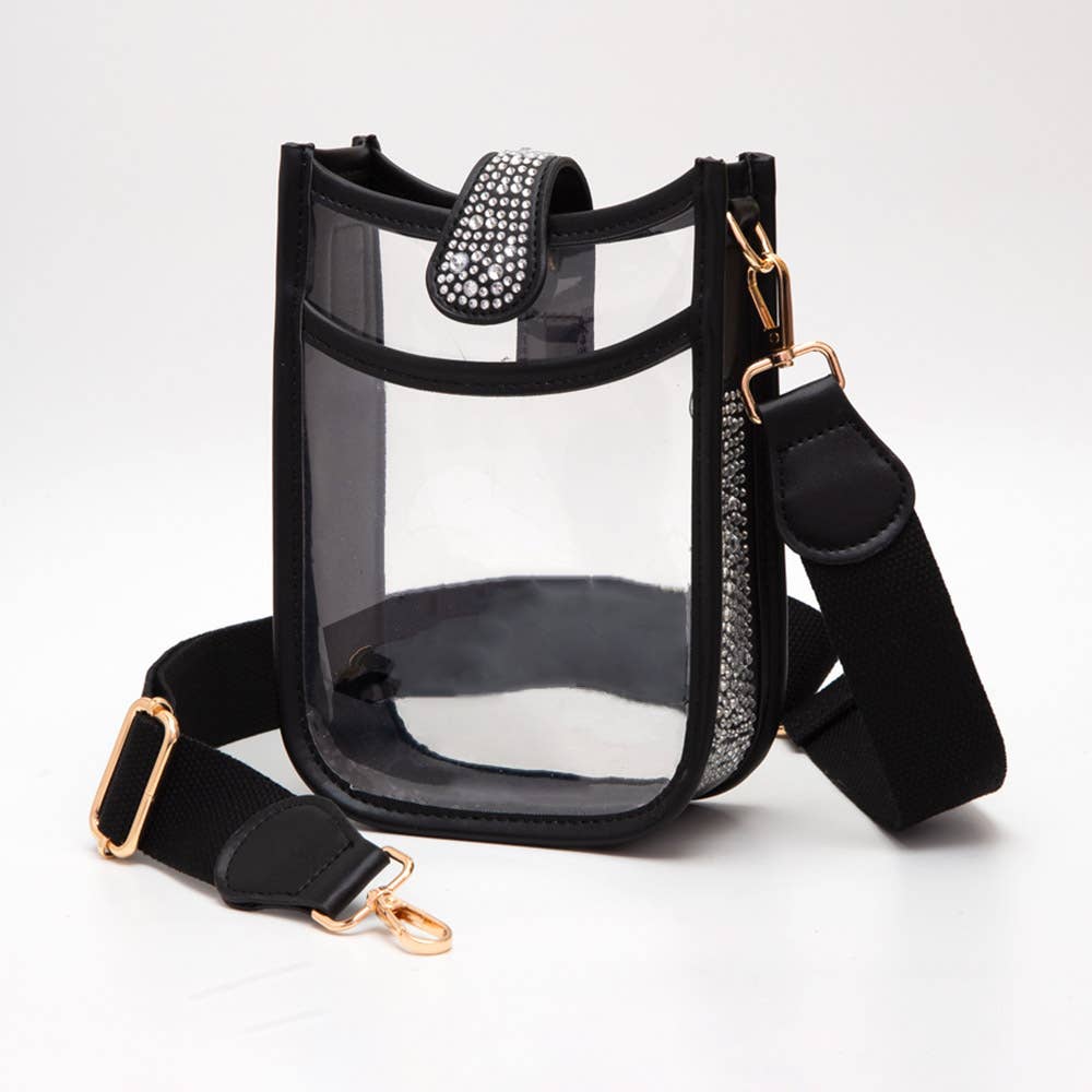Bling Studded Faux Leather Transparent Mini Crossbody Bag: Black,Clear