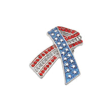 Load image into Gallery viewer, Stone Paved American USA Flag Bow Brooch: Rhodium
