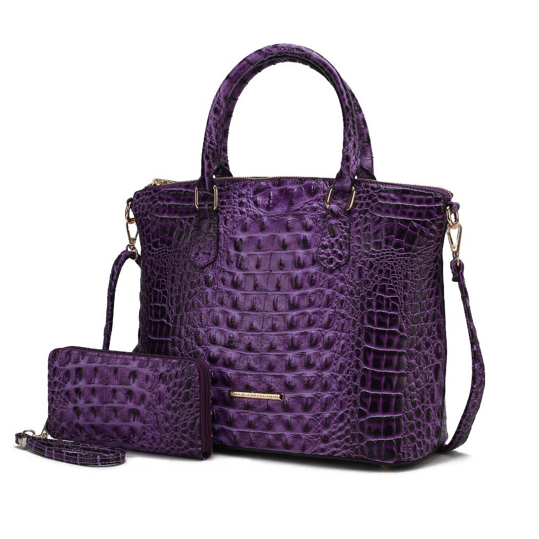 MKF Collection Liora Croc Embossed Tote and Set Handbag.: Purple